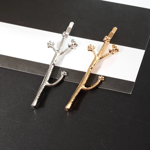 Western Fashion Alloy Branch Floral Hair Clip Gold Silver Twig Leaf Design Bobby Pin For Women Wedding Party Jewelry