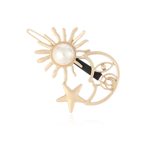 Himmlische Sonne Mond Stern Legierung Haarspange Mit Künstlicher Perle Elegante Galvanisierte Hochzeit Kopfschmuck Damen