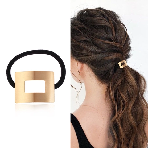 Elastico per Capelli Rettangolare Vuoto in Metallo Spazzolato Minimalista da Donna Fermacoda Elastico in Lega Geometrica
