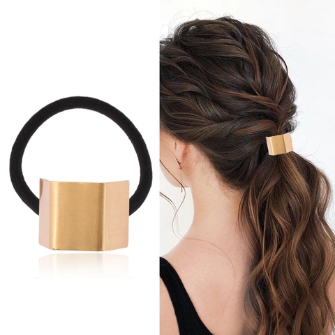 Geometric Trapezoid Brushed Metal Hair Tie Elastic Rope Band For Women Minimalist Fashion Hair Accessory Gold Silver Rose Gold