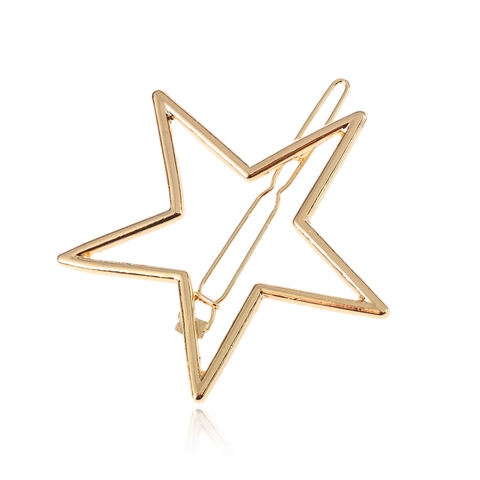 Women Fashion Hollow Pentagram Star Hair Clip Minimalist Alloy Side Clip Geometric Ponytail Hairpin Gold Silver Headwear