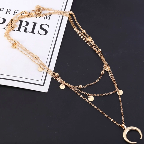 Westliche Mehrlagige Mond Anhänger Halskette Für Damen Legierung Galvanisiert Gold Silber Lagenkette Choker Böhmischer Schmuck