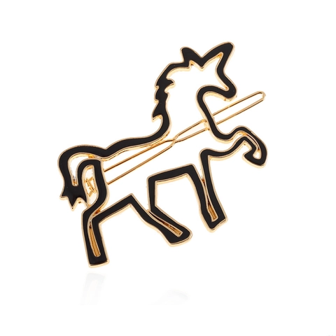 Retro Legierung Pony Einhorn Hohl Haarklammer Vergoldet Emaille Tierform Seitenklammer Haarschmuck Für Damen Täglicher Schmuck