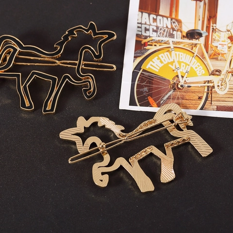 Retro Legierung Pony Einhorn Hohl Haarklammer Vergoldet Emaille Tierform Seitenklammer Haarschmuck Für Damen Täglicher Schmuck