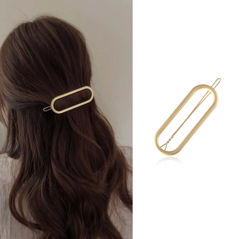 Fermaglio per Capelli Minimalista in Metallo Ovale Cavo Lega Oro Argento Opaco Forcina Accessori per Capelli Moda Donna