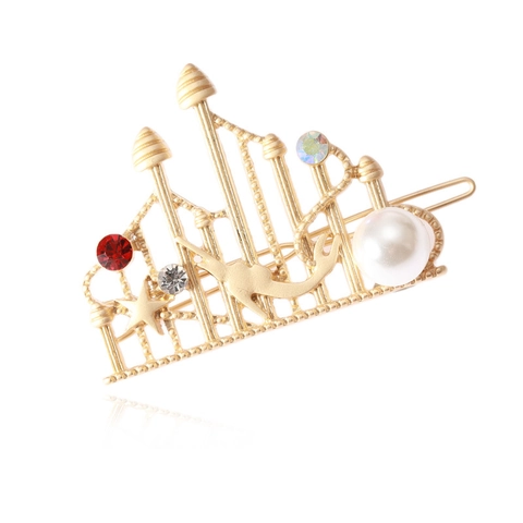 Fermaglio per Capelli Castello Sirena in Lega Perla Artificial Strass Stella Forcina Fiaba Clip Laterale per Donna Festa Accessorio