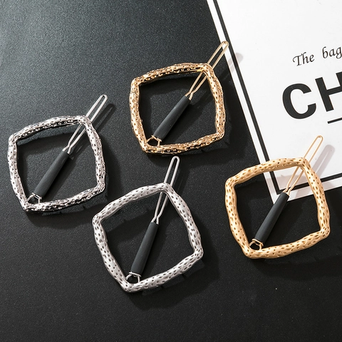 Irregular Geometric Metal Hair Clip Vintage Hammered Alloy Hairpin Minimalist Matte Gold Square Hair Accessories For Women
