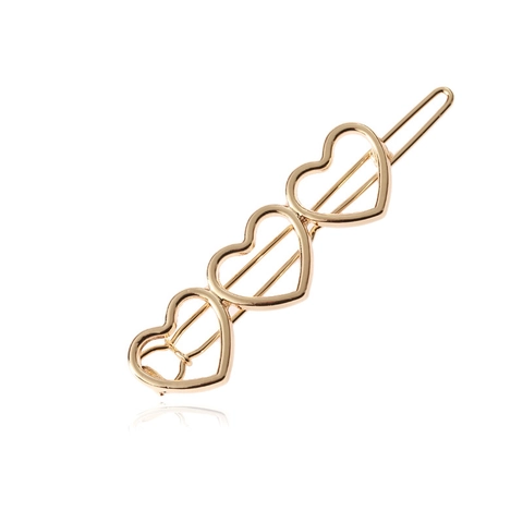 Elegante Fermaglio per Capelli da Donna in Lega a Forma di Cuore Traforato Tre Cuori Paralleli Oro Argento Dolce Accessorio