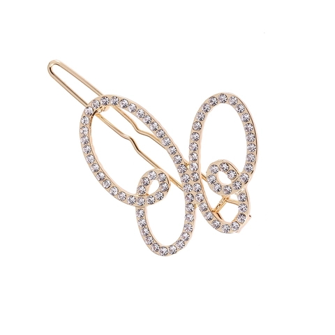 Luxe Legering Strass Vlinder Haarclip Opengewerkt Goud Zilver Verguld Zijclip Elegant Haaraccessoire Voor Vrouwen Sieraden