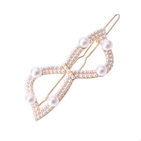 Pinza para el Cabello Elegante Lazo Hueco Perla Artificial Aleación Diamante Imitación Infinito Horquilla para Mujeres Boda