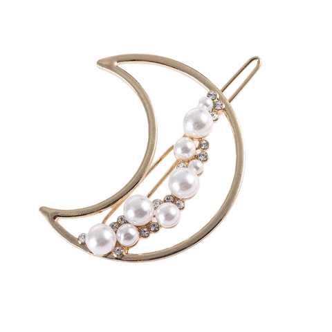 Mollette a Luna in Lega Vintage Con Perle Artificiali e Strass Intarsiati Oro Argento Accessori per Capelli a Luna per Donna