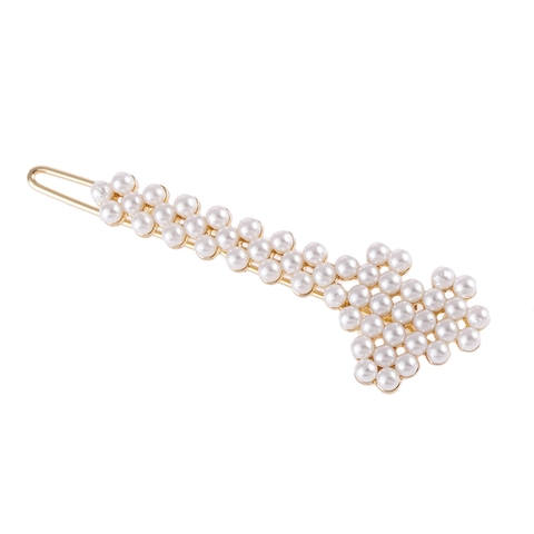 Pince à Cheveux Vintage Géométrique en Alliage Avec Perle Artificielle et Strass Élégante Mariage Fête Épingle à Cheveux Métal Or Argent