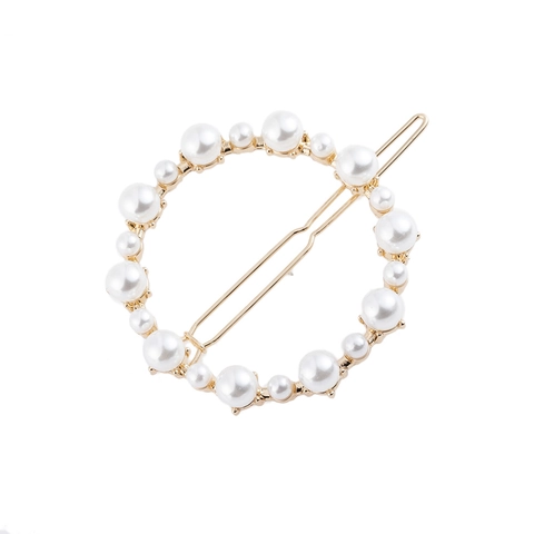 Elegant Alloy Circular Openwork Hair Clip With Artificial Pearl Rhinestone Decorative Side Clip Fashion Hair Accessory For Women Party Daily