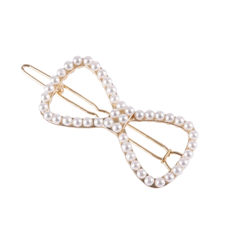 Elegante Fermaglio per Capelli a Fiocco Traforato in Lega Künstliche Perle Strass Forcina per Capelli Matrimonio Festa Donna Accessori Brillanti