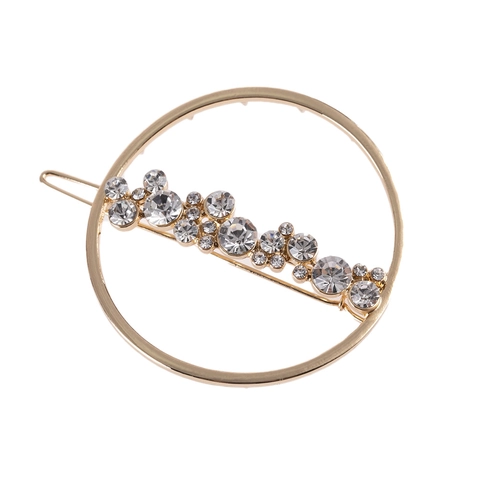 Hollow Round Alloy Hair Clip For Women Gold Silver Artificial Pearl Rhinestone Geometric Hair Accessories Jewelry Gift