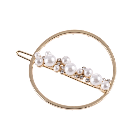 Hollow Round Alloy Hair Clip For Women Gold Silver Artificial Pearl Rhinestone Geometric Hair Accessories Jewelry Gift