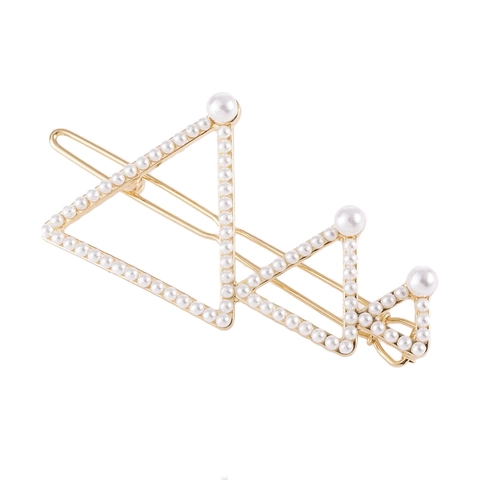Alloy Geometric Triangle Crown Hair Clip Rhinestone Artificial Pearl Hairpin Gold Silver Bridal Party Hair Accessories For Women