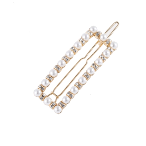 Elegante Fermaglio per Capelli Rettangolare in Lega Con Perle Artificiali e Strass Vintage Geometrico Cavo Fermaglio Laterale Accessori per Capelli Donna