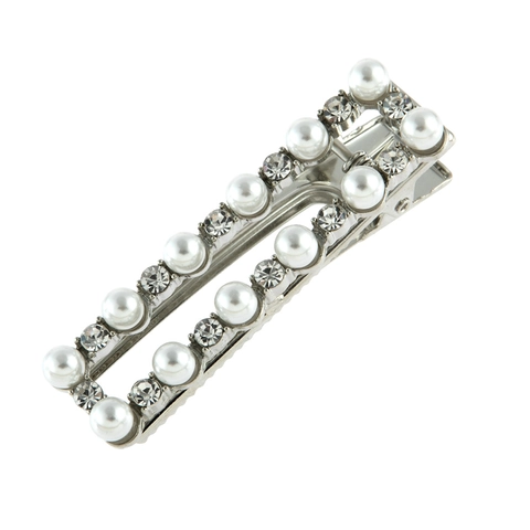 Clip per Capelli Geometrica in Lega con Perle Artificiali e Strass per Donna Elegante Clip a Becco d'Anatra Rettangolare Vuota