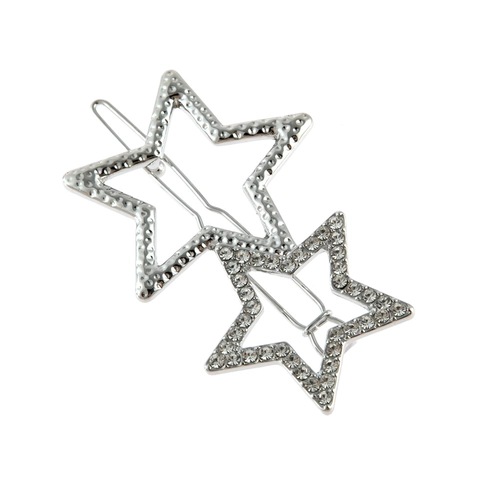 Fermaglio per Capelli a Doppia Stella a Pentagramma Vintage in Lega con Strass per Donna Clip Laterale Geometrica Martellata Opaca Oro Argento