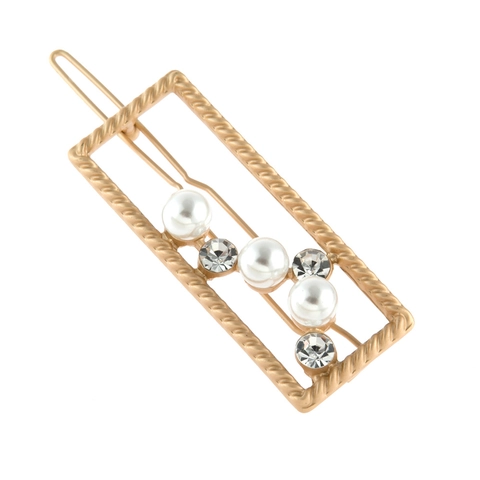 Molletta per Capelli Rettangolare in Lega con Perle Artificiali e Strass per Donna Bordo Intrecciato Geometrico Stile Coreano