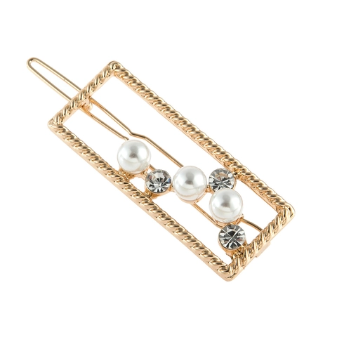 Molletta per Capelli Rettangolare in Lega con Perle Artificiali e Strass per Donna Bordo Intrecciato Geometrico Stile Coreano