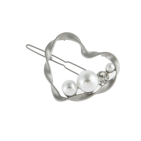 Fermaglio per Capelli in Lega a Cuore Intrecciato Cavo Con Perle Artificiali Strass Elegante Forcina Laterale Donna Gioielli