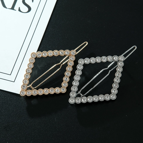 Holle Ruit Strass Haarclip Voor Dames Legering Gegalvaniseerd Geometrisch Zijclip Goud Zilver Bruiloft Feest Haaraccessoire