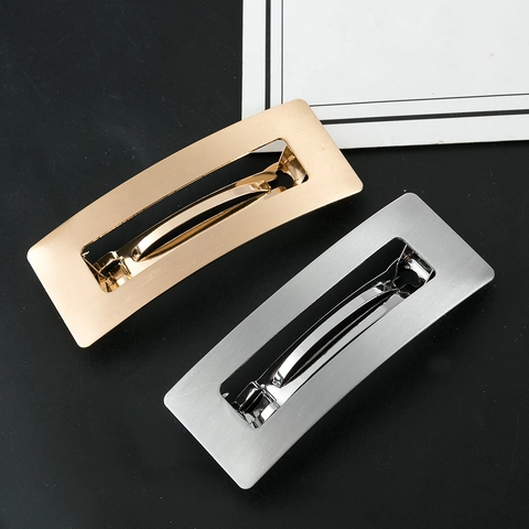 Minimalist Hollow Rectangle Metal Hair Clip Brushed Alloy Geometric Spring Barrette For Women Daily Hair Accessory