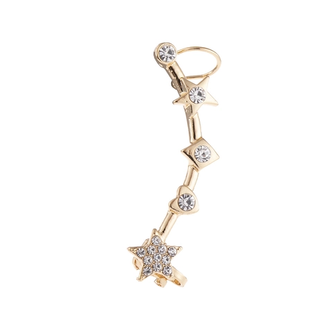 Japanese Style Small Star Pentagram Alloy Rhinestone Ear Climbers Geometric Heart Crawler Earrings Fashion Jewelry For Women