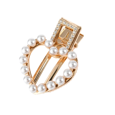 Fermaglio per Capelli in Lega con Strass e Künstliche Perle a Cuore Cavo Elegante Fermaglio a Becco d'Anatra Accessori Capelli Donna