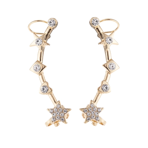 Japanese Style Small Star Pentagram Alloy Rhinestone Ear Climbers Geometric Heart Crawler Earrings Fashion Jewelry For Women