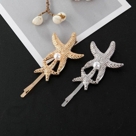 Molletta per Capelli alla Moda in Stile Coreano con Stella Marina Perla Artificial e Strass Lega Oro Argento per Donna Accessori Capelli