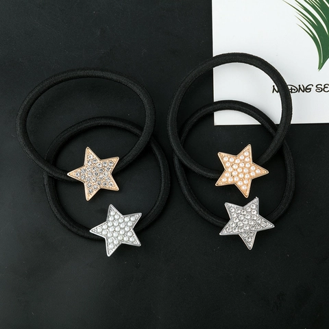 Fashion Women Star Hair Ties Alloy Five-Pointed Star Hair Rope Rhinestone Artificial Pearl Elastic Hair Bands Ponytail Holder Accessories