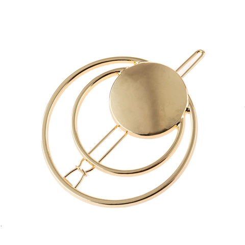 Fermaglio per Capelli Minimalista in Lega Circolare Geometrica da Donna Doppia Clip Laterale Metallica Rotonda Oro Argento