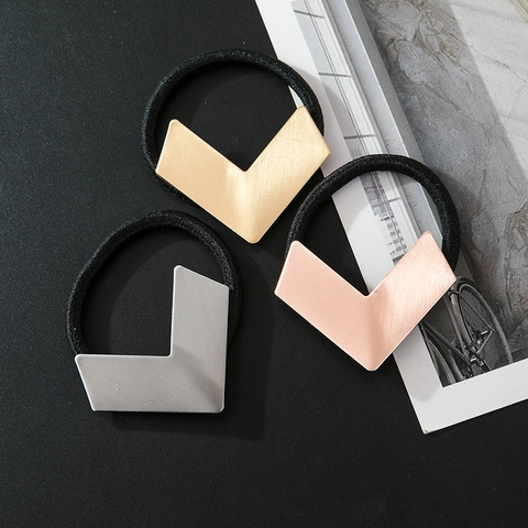 Elastico per Capelli in Metallo a Forma di V Minimalista da Donna in Lega Spazzolata a Freccia Geometrica Supporto per Coda di Cavallo Elastico