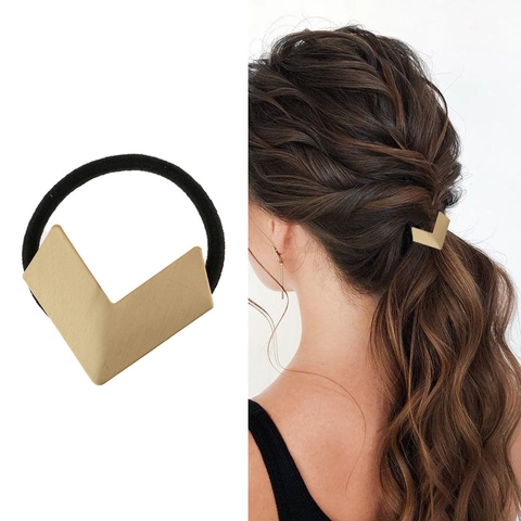 Elastico per Capelli in Metallo a Forma di V Minimalista da Donna in Lega Spazzolata a Freccia Geometrica Supporto per Coda di Cavallo Elastico