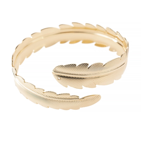 Women's Exaggerated Textured Metal Leaf Upper Arm Bangle European Vintage Leaf Cuff Armband Jewelry For Party Gift