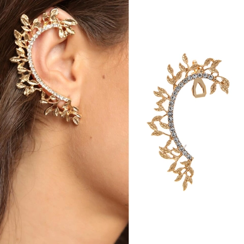 Exaggerated Hollow Leaf Rhinestone Ear Cuff Alloy Vine Earring No Piercing Needed Fashion Jewelry For Women Wedding Party
