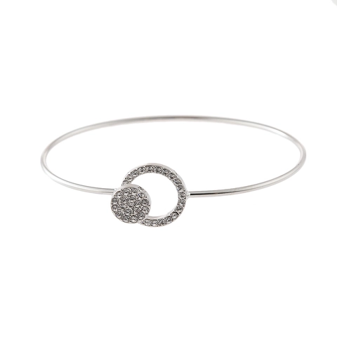 Luxus Legierung Strass Doppel Kreis Offener Armreif Armband Für Damen Gold Silber Roségold Pavé Schmuck Für Hochzeit Party