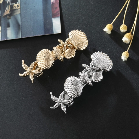 Fermaglio per Capelli in Lega con Stella Marina e Conchiglia Vintage Metallico a Tema Marino Oro Argento Galvanizzato Accessori Donna