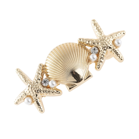 Elegante Fermaglio per Capelli in Lega Marina a Forma di Stella Marina e Conchiglia Con Decorazione di Perle Artificiali e Strass Oro Argento