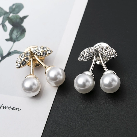 Elegante Spilla a Ciliegia in Lega Con Perla Artificiale e Decorazione in Strass Galvanica Accessorio Moda Abbigliamento da Donna