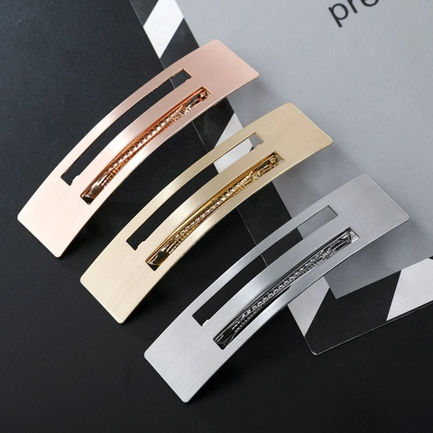 Minimalist Alloy Hollow Geometric Hair Clip For Women Brushed Metal Rectangular Duckbill Clip Elegant Daily Hair Accessories