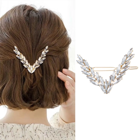 Fermaglio per Capelli a V con Strass in Lega Colorata a Forma di Ala per Donna Quotidiano Festa Matrimonio Gioielli per Capelli