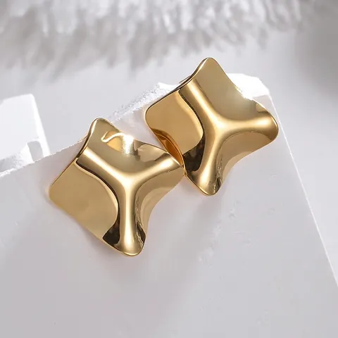 Pendientes de Botón Geométricos Irregulares de Acero Inoxidable Chapado en Oro Cuadrados Ondulados Para Mujer Joyería Minimalista
