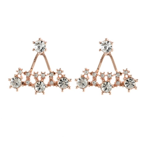 Women Alloy Rhinestone Fan Shaped Cluster Ear Jacket Earrings Sparkling Zirconia Drop Stud Earrings Wedding Banquet Jewelry