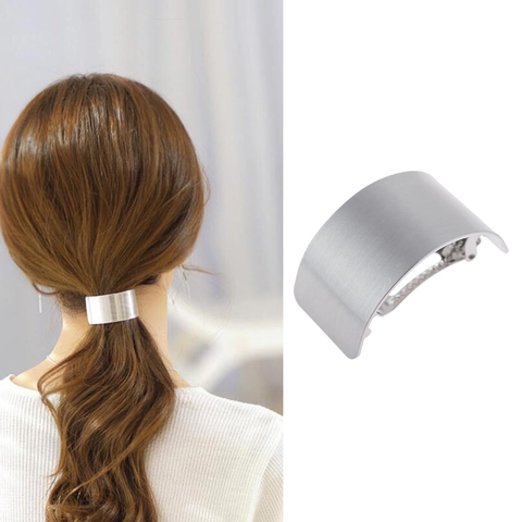 Minimalistische Matte Gebürstete Legierung Metall Pferdeschwanz Haarklammer Für Damen Geometrisch Gebogen Glatt Automatik Clip Haarschmuck