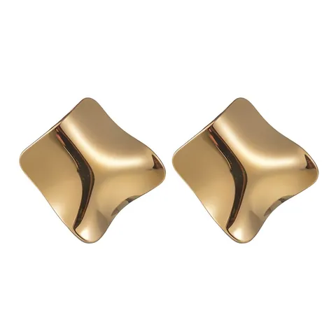 Pendientes de Botón Geométricos Irregulares de Acero Inoxidable Chapado en Oro Cuadrados Ondulados Para Mujer Joyería Minimalista