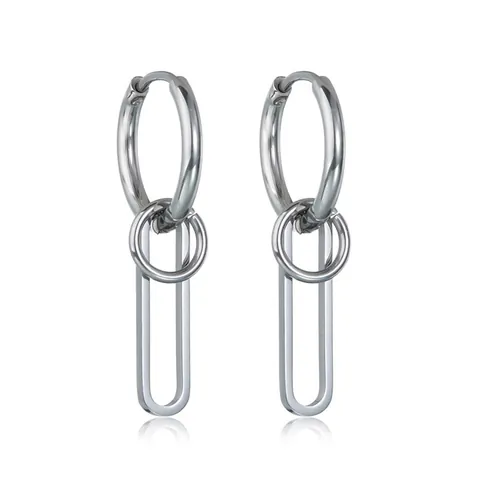 Stainless Steel Minimalist Hoop Earrings For Men Women Geometric Paperclip Pendant Drop Earrings Hip Hop Niche Jewelry